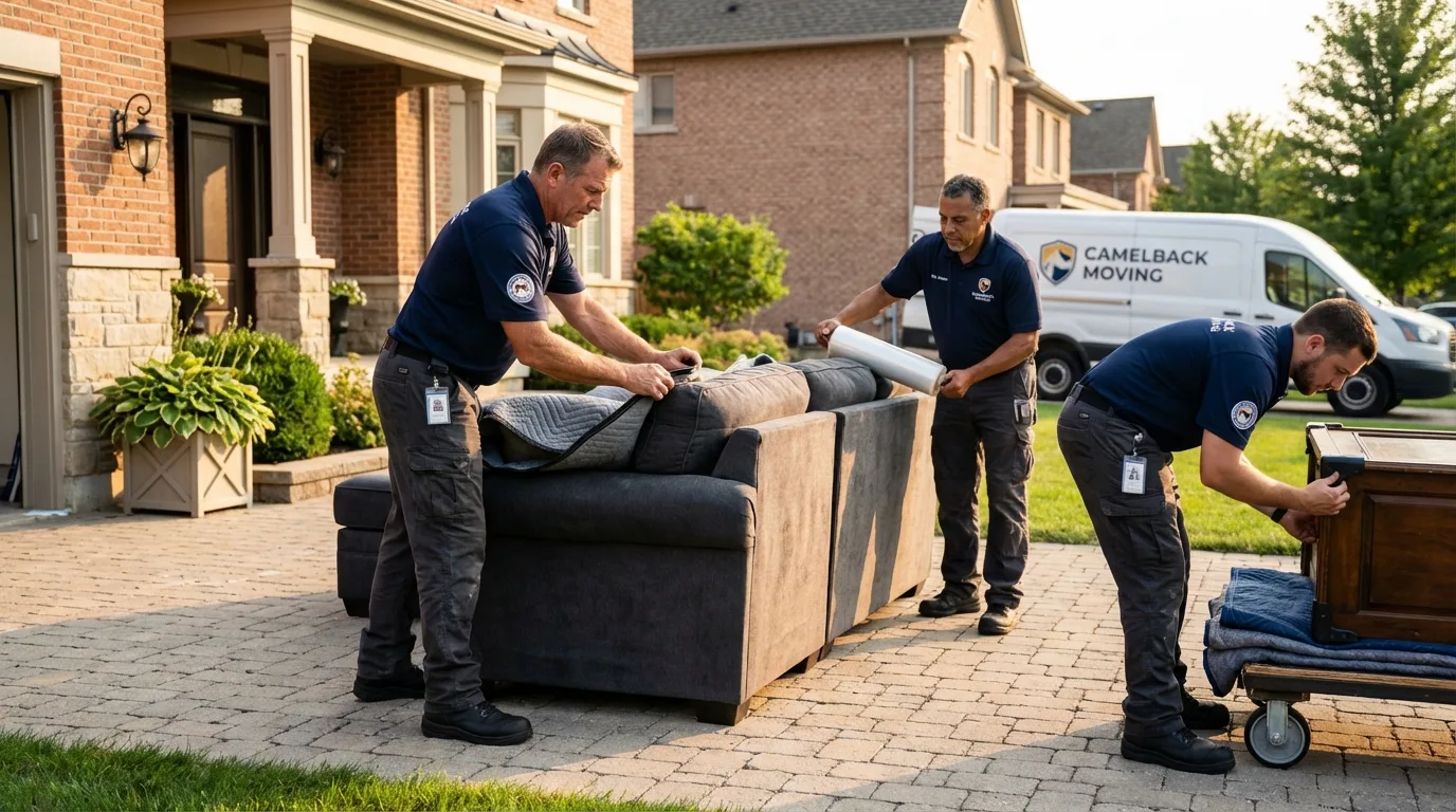 Large estate moving crew wrapping furniture in Clarence, NY